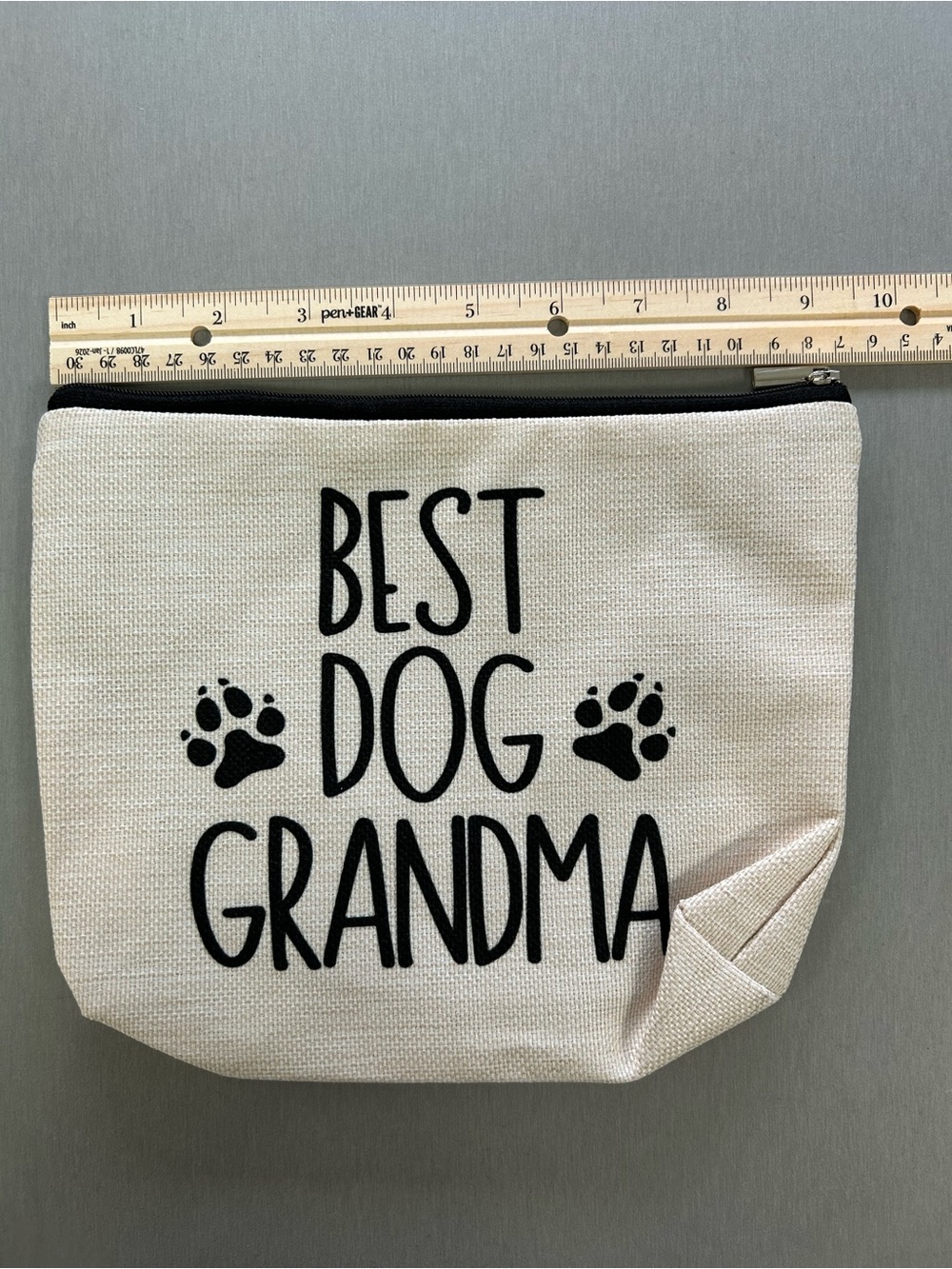 Best Dog Grandma Canvas Zipper Pouch - Cream with Black Print